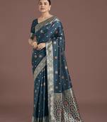 rama silk blend banarasi jacuard work saree with unstitched blouse piece