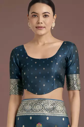 rama silk blend banarasi jacuard work saree with unstitched blouse piece