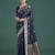 Blue banarasi silk blend jacuard work saree with unstitched blouse piece