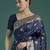 Blue banarasi silk blend jacuard work saree with unstitched blouse piece