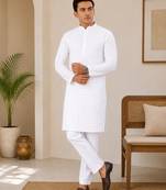 White color traditional chikankari embroidery cotton men's kurta payjama set