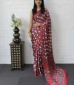 Red Color Mirror Work Satin Saree