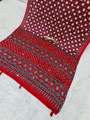Red Color Mirror Work Satin Saree 4