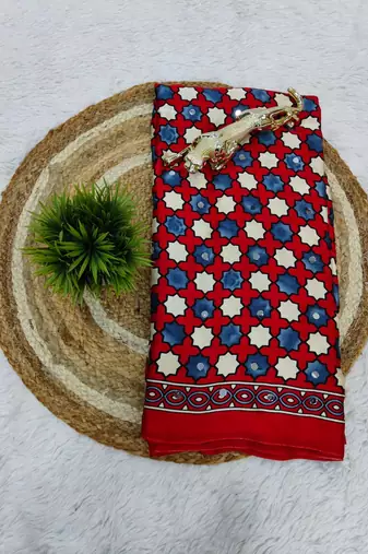 Red Color Mirror Work Satin Saree
