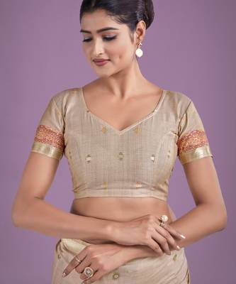 off white pink silk blend banarasi jacuard work saree with unstitched blouse piece 5