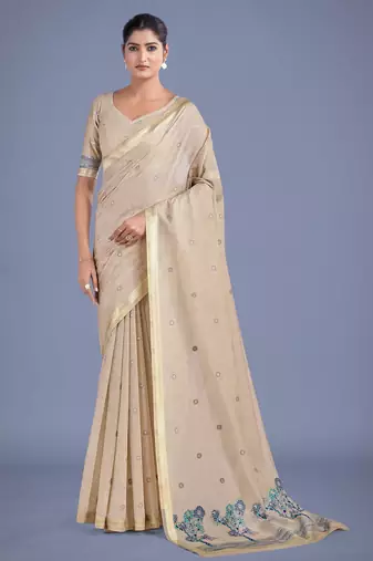 off white rama silk blend banarasi jacuard work saree with unstitched blouse piece