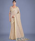 off white rama silk blend banarasi jacuard work saree with unstitched blouse piece