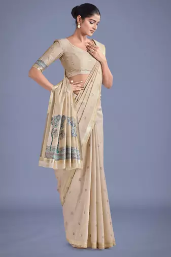 off white rama silk blend banarasi jacuard work saree with unstitched blouse piece