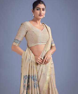 off white rama silk blend banarasi jacuard work saree with unstitched blouse piece 4