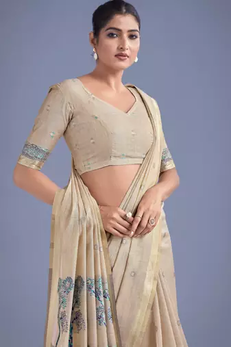 off white rama silk blend banarasi jacuard work saree with unstitched blouse piece