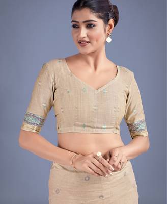 off white rama silk blend banarasi jacuard work saree with unstitched blouse piece 5