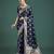 blue silk blend banarasi jacuard work saree with unstitched blouse piece