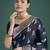 blue silk blend banarasi jacuard work saree with unstitched blouse piece