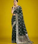 green silk blend banarasi jacuard work saree with unstitched blouse piece