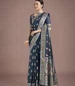 rama silk blend banarasi jacuard work saree with unstitched blouse piece