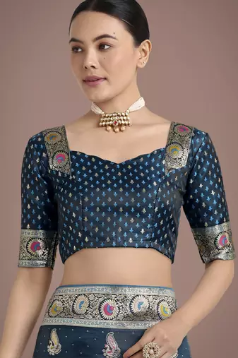 rama silk blend banarasi jacuard work saree with unstitched blouse piece