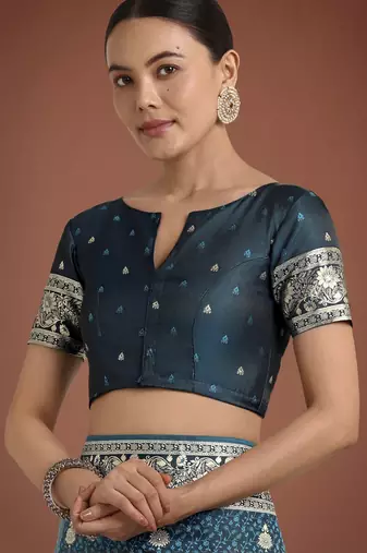rama silk blend banarasi jacuard work saree with unstitched blouse piece