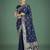 blue silk blend banarasi jacuard work saree with unstitched blouse piece