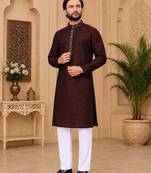 Maroon color with linen fabric men's kurta payjama set