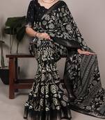 Black art silk printed saree with floral print