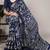 Navy blue art silk printed saree with floral print