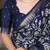 Navy blue art silk printed saree with floral print