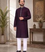 Purple color with linen fabric men's kurta payjama set