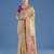 Cream silk blend jacuard work saree with unstitched blouse piece