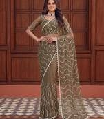 Green net embroidered saree with sequins work