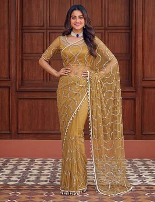 Mustard net embroidered  with sequins work 1