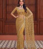 Mustard net embroidered  with sequins work