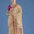 Cream silk blend jacuard work saree with unstitched blouse piece
