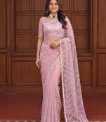 Pink net embroidered  with sequins work