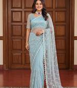 Sky blue net embroidered  with sequins work