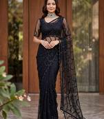 Black net embroidered  with sequins work