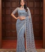 Grey net embroidered  with sequins work