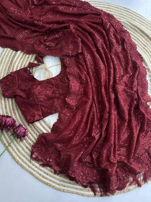 Maroon georgette embroidered  with sequins work 2