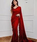 Red georgette embroidered  with sequins work