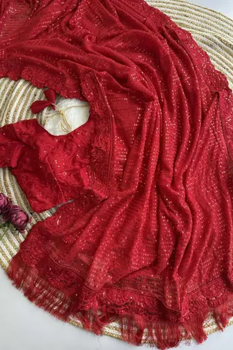 Red georgette embroidered  with sequins work