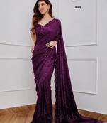Wine georgette embroidered  with sequins work