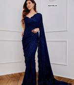 Navy blue georgette embroidered  with sequins work
