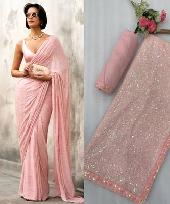 Baby pink georgette embroidered  with sequins work 2