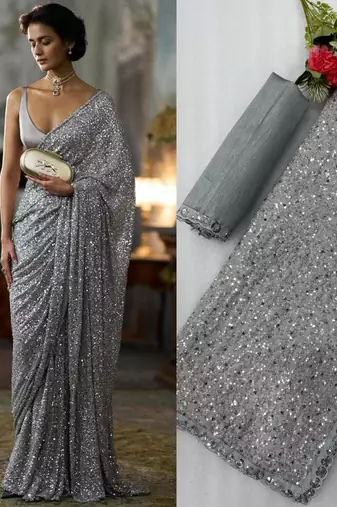 Grey georgette embroidered  with sequins work