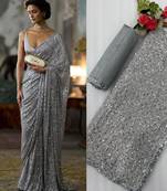 Grey georgette embroidered  with sequins work