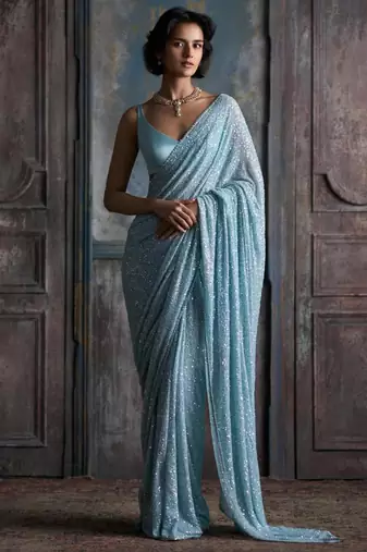 Sky blue georgette embroidered  with sequins work
