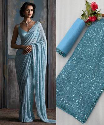 Sky blue georgette embroidered  with sequins work 3