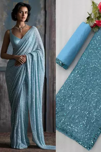 Sky blue georgette embroidered  with sequins work