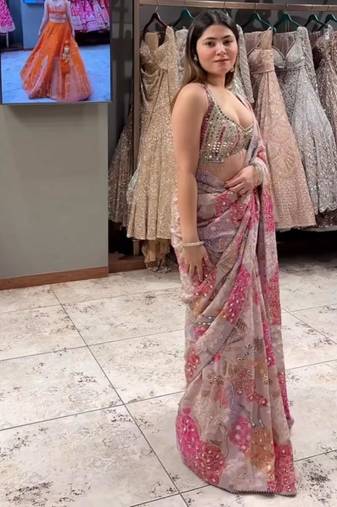 Multicolor silk blend embroidered  with sequins work