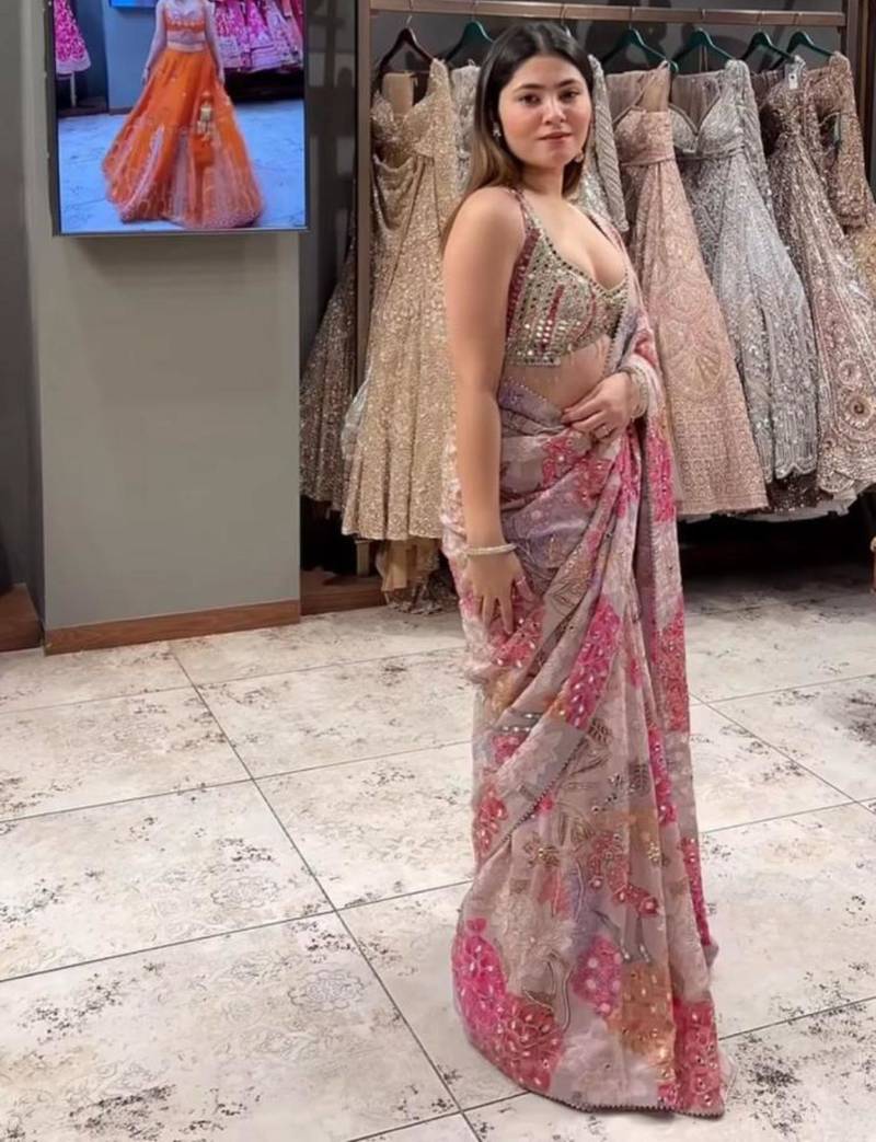 Multicolor silk blend embroidered  with sequins work