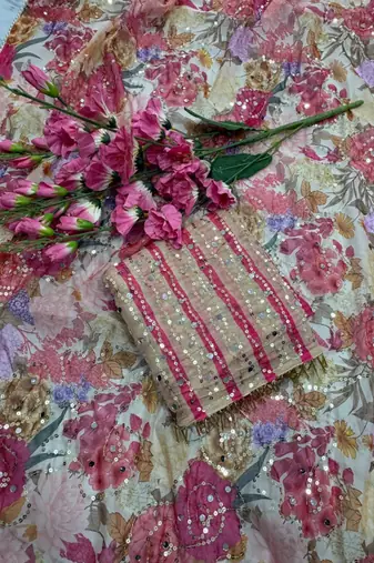 Multicolor silk blend embroidered  with sequins work